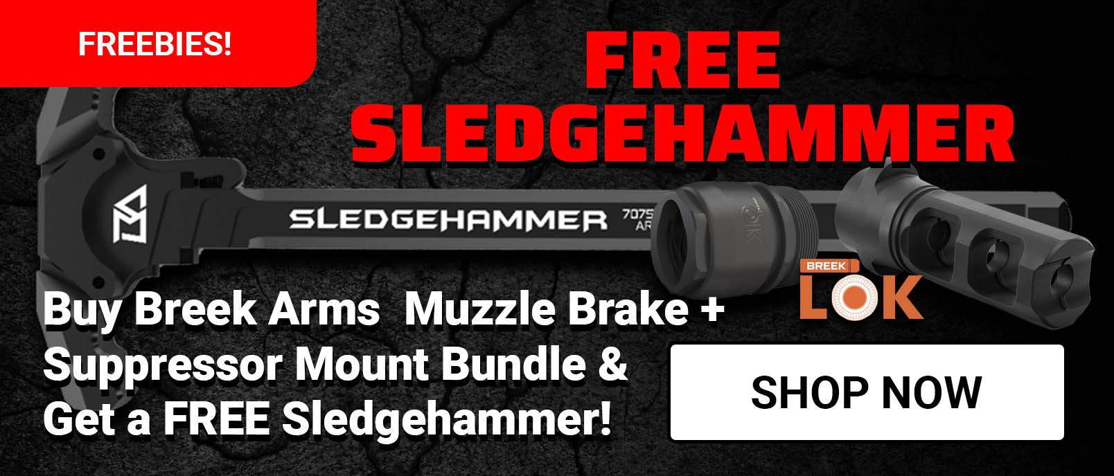 Breek Arms Twin Port Muzzle Brake + Breek-LOK Suppressor Mount + FREE Sledgehammer Charging Handle