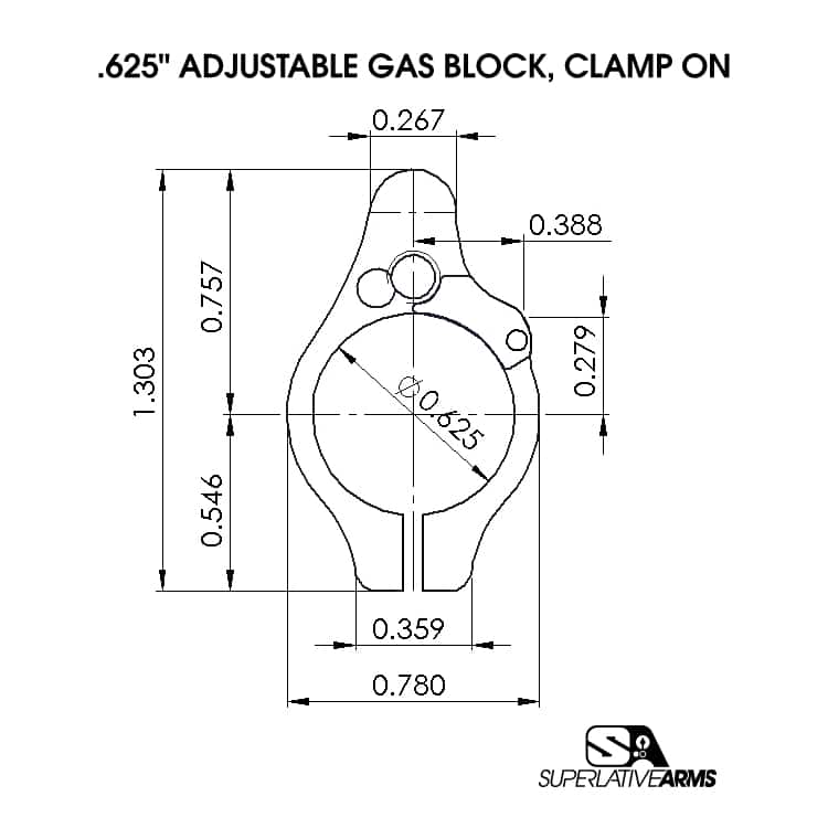 Superlative Arms, Adjustable Bleed-Off Gas Block, Clamp-On, Black